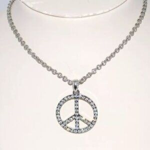 New Fashion Bug Rhinestone Peace Sign Pendant Necklace 18" Chain